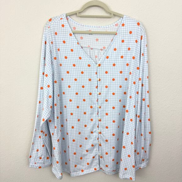 Lands' End Womens Pullover Top T Shirt Size 3X Stretch Dot Gingham Blue - Picture 1 of 8